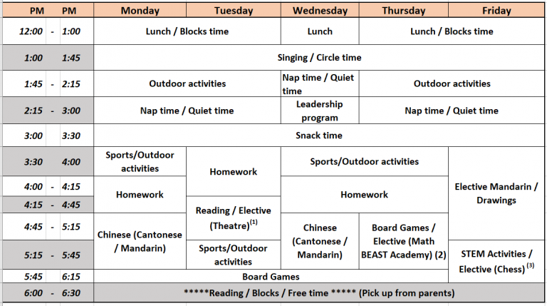 After School Daily schedule - American Chinese School